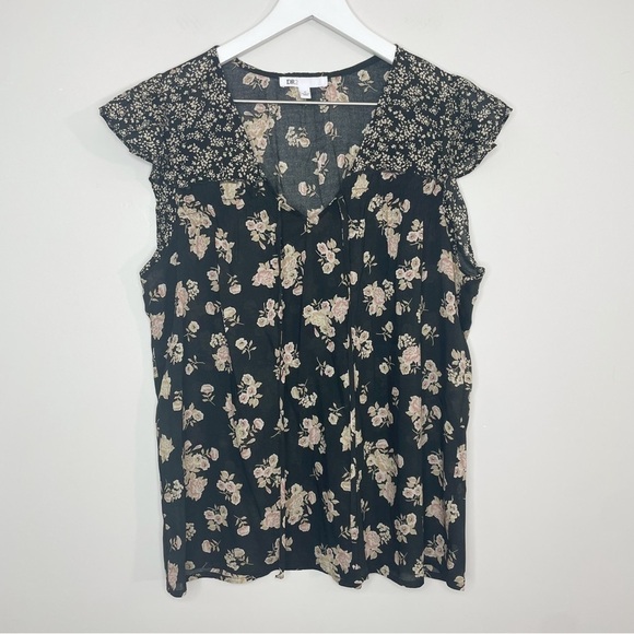 Dr2 Ruffle Black Floral Patchwork Blouse Top Size Medium - Picture 1 of 7